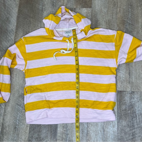 J crew rugby stripe M vintage fleece hooded sweatshirt pink mustard collegiate - Picture 5 of 6